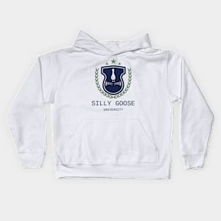 Silly Goose University - Behind Goose Blue Emblem With Green Details Kids Hoodie